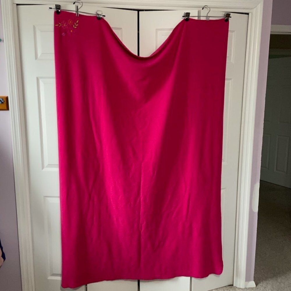 Fuchsia Blanket with Embroidered Flower Design